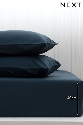 Ink Navy Blue Cotton Rich Extra Deep Fitted Sheet (M50282) | £18 - £24