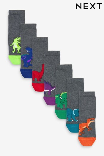 Grey Dinosaurs 7 Pack Cotton Rich Socks (M50797) | £9.75 - £11.75