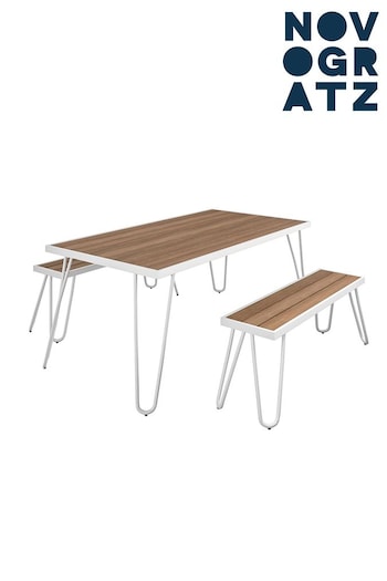 Novogratz White Paulette Outdoor Table and Bench Set (M50972) | £500