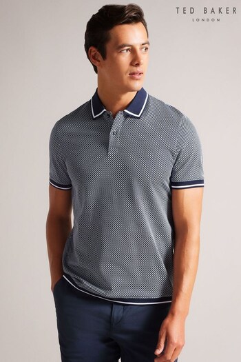 Ted Baker Blue Affric Short Sleeved Regular Geo Textured Polo Backpack Shirt (M51563) | £75