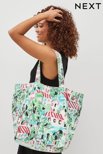Green/Pink Beaded Beach Bag (M51774) | £34