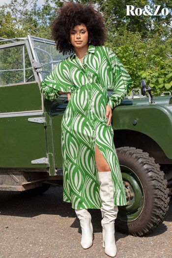 Ro&Zo Green Geometric Print Batwing Shirt Dress (M51890) | £119