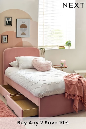 Opulent Velvet Blush Pink Matson Kids Upholstered Drawer Storage Bed Frame (M51912) | £475