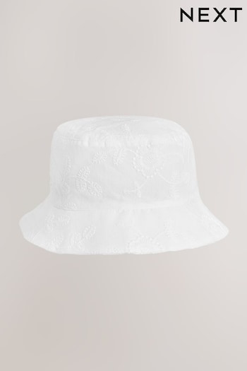 White Broderie Bucket Hat (3mths-10yrs) (M51928) | £7 - £9