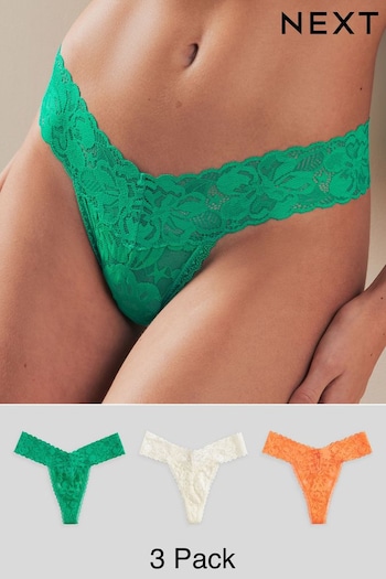 Green/Orange/Cream Thong Floral Lace Knickers 3 Pack (M51934) | £12