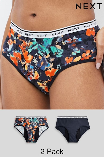 Navy Floral Print/Plain Navy Short Heavy Flow Period Knickers 2 Pack (M51959) | £22