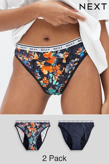 Navy Floral Print/Plain Navy High Leg Heavy Flow Period Knickers 2 Pack (M51961) | £22