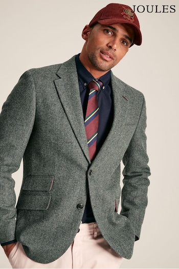 Joules Dark Green Herringbone Texture Slim Fit Blazer (M52007) | £170