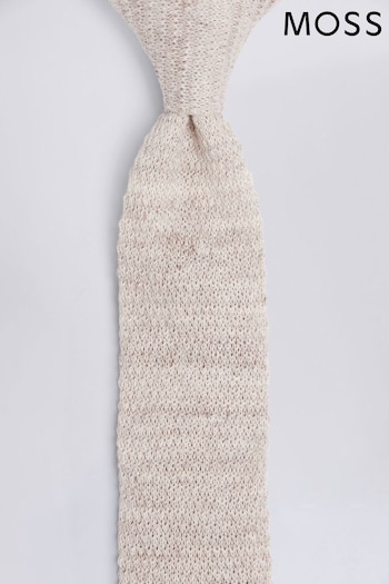 MOSS Latte Melange Knitted Linen Tie (M52248) | £30