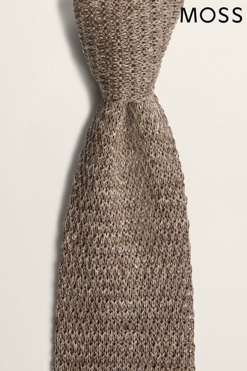 MOSS Cappuccino Brown Melange Knitted Linen Tie (M52249) | £30