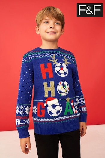 F&F Blue Football Novelty Knitted Jumper (M52559) | £14 - £18