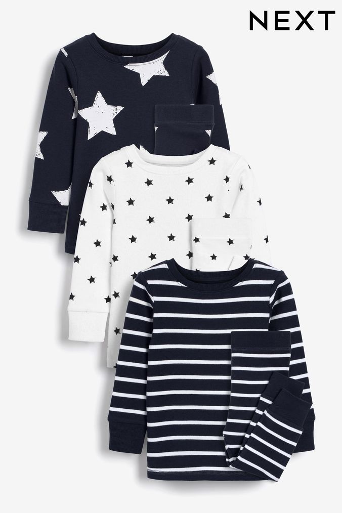 Navy Blue/White Star Snuggle Pyjamas 3 Pack (9mths-12yrs) (M52910) | £23 - £29