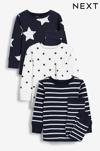 Navy Blue/White Star Snuggle Pyjamas 3 Pack (9mths-10yrs) (M52910) | £23 - £29