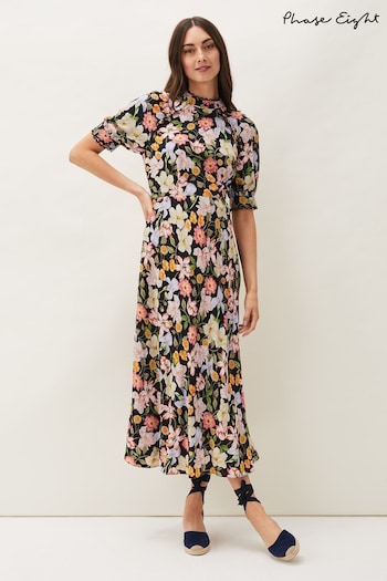 Phase Eight Natural Multi Penelope Floral Puff Sleeve Dress (M52971) | £130