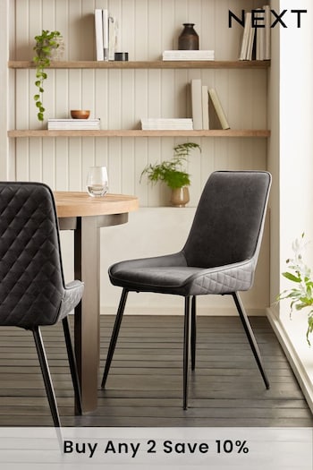 Monza Faux Leather Dark Grey Hamilton Non Arm Dining Chairs Set of 2 (M53057) | £280