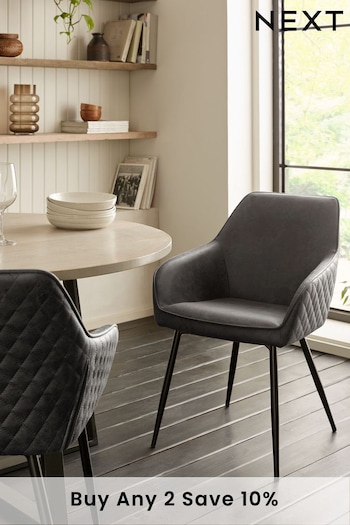 Monza Faux Leather Dark Grey Hamilton Arm Dining Chairs Set of 2 (M53058) | £330