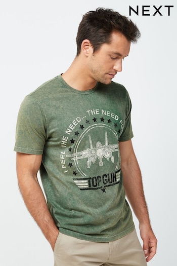 Top Gun Green Acid Wash TV And Film License T-Shirt (M54023) | £22