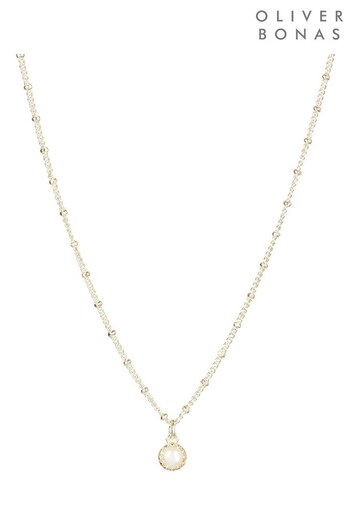 Oliver Bonas Alula Round Pearl Drop Gold Plated Pendant Necklace (M56815) | £34