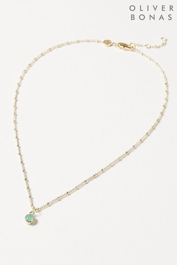 Oliver Bonas Alula Round Blue Chalcedony Drop Gold Plated Pendant Necklace (M56816) | £34