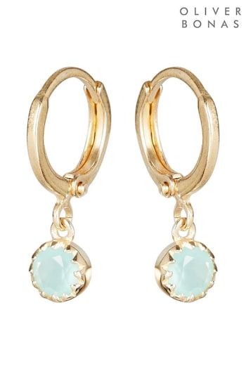 Oliver Bonas Alula Round Blue Chalcedony Drop Gold Plated Huggie Earrings (M56824) | £26