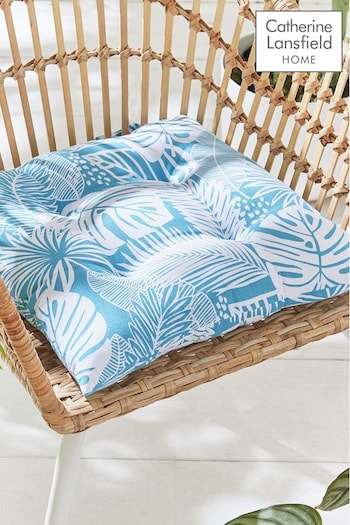 Catherine Lansfield Set of 2 Teal Blue Tropical Palm Outdoor/Indoor Water Resistant Seat Pads (M57478) | £22