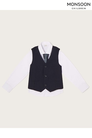 Monsoon Blue Callum 3 Piece Waistcoat And Shirt Set (M59924) | £40 - £55