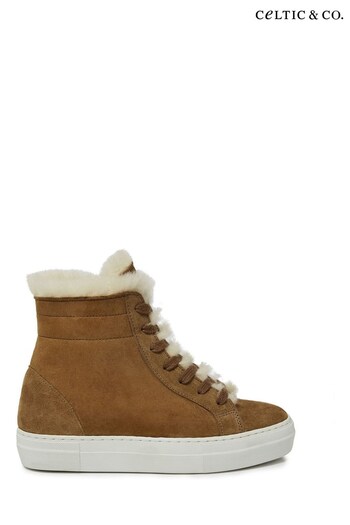 Celtic & Co Camel Sheepskin High Top Trainers (M62082) | £148