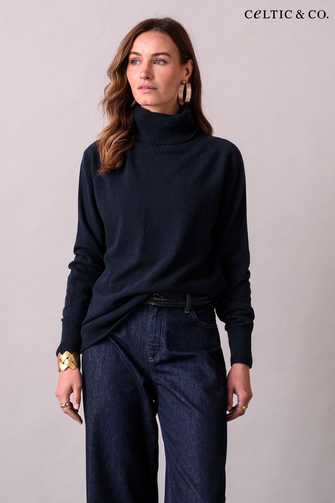 Navy blue roll best sale neck