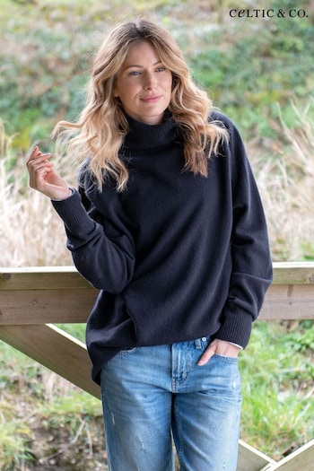 Celtic & Co. Coutures Blue Geelong Slouch Roll Neck Jumper (M62152) | £135