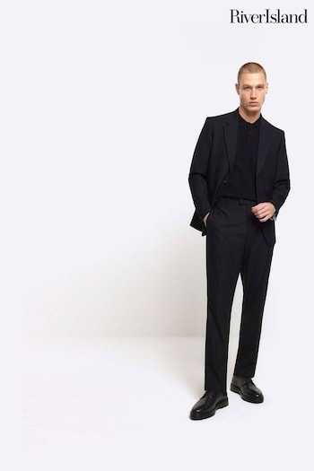 River Island Black Plain Slim Fit Suit Trousers cold-shoulder (M62557) | £40
