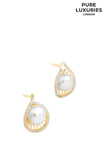 Pure Luxuries London Yellow Gold Plated Sara Silver And Pearl Spiral Earrings (M63499) | £78