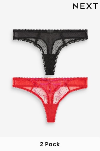 Red/Black Thong Embroidered Knickers 2 Pack (M63593) | £10