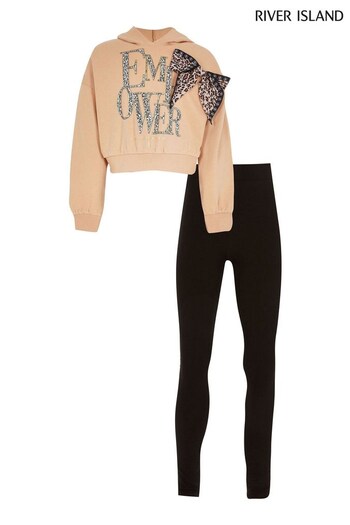 River Island Beige Girls Leopard Bow Sweater Set (M63964) | £30
