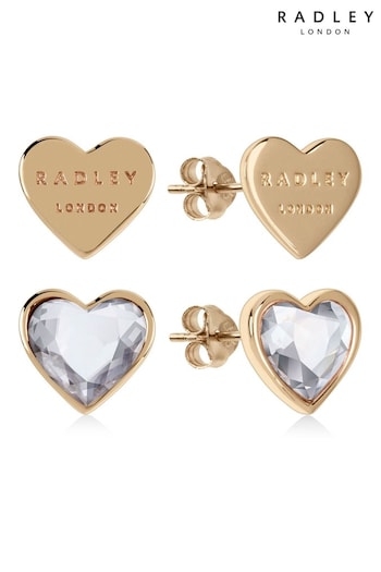 Radley Love Heart Shaped Twin Pack 18ct Gold Earrings (M64196) | £25