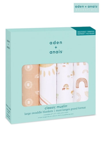 aden + anais keep rising Large Cotton Muslin Blankets 4 Pack (M64342) | £50