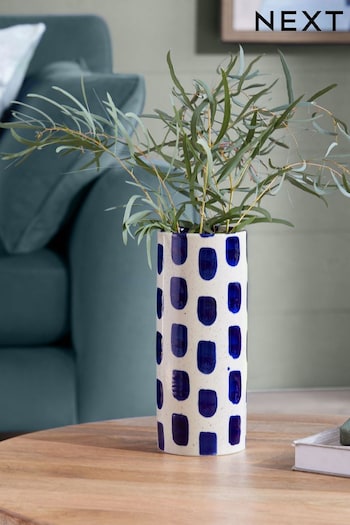 Blue Painted Pattern Cylinder Ceramic Vase (M64950) | £18