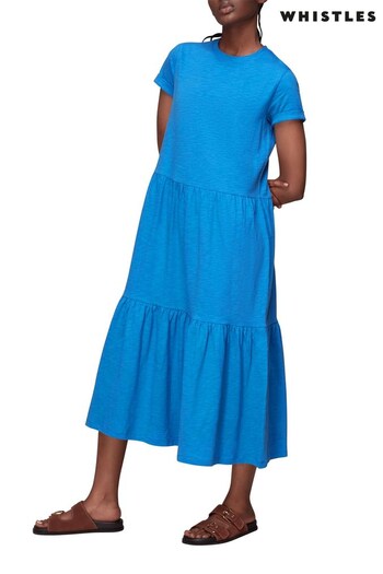 Whistles Blue Tiered Jersey Midi Dress (M64966) | £89