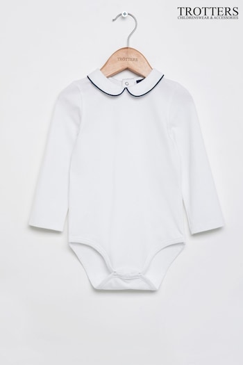 Trotters London Long Sleeve White Milo Piped Body (M66416) | £25