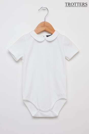 Trotters London White Milo Piped Body Short Sleeve Dungarees (M66419) | £26