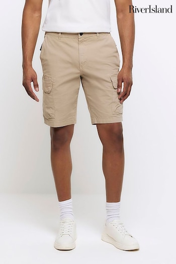 River Island Natural Elasticated Cargo Shorts mid-rise (M66727) | £35