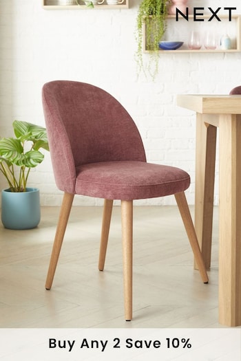 Set of 2 Fine Chenille Mulberry Pink Newman Oak Effect Leg Dining Chairs (M66846) | £230