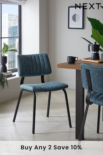 Set of 2 Arona Faux Leather Blue Aiden Non Arm Dining Chairs (M66849) | £230