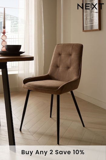 Set of 2 Arona Faux Leather Caramel Brown Cole Non Arm Dining Chairs (M66850) | £250
