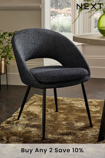 Set of 2 Casual Bouclé Charcoal Grey Hewitt Black Leg Dining Chairs (M66854) | £310