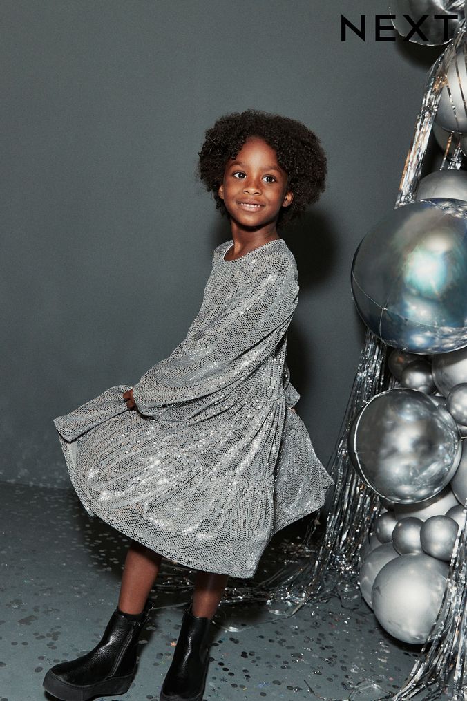 Girls silver sales sequin dress