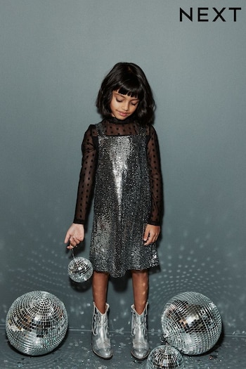 Black and Silver Mesh Top and Sequin Pinafore Set (3-16yrs) (M66878) | £22 - £28