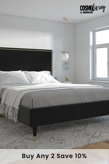 CosmoLiving Black Audrey Velvet Upholstered Bed (M66910) | £400
