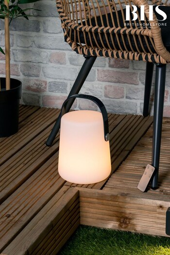 BHS White Indus LED IP44 Rechargeable Opal Lantern Outdoor Table Lamp (M67439) | £40