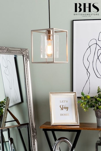 BHS Silver Hardy 1 Light Cage Ceiling Light Pendant with Bubble Glass (M67444) | £60