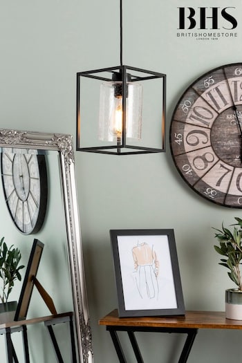 BHS Black Hardy 1 Light Cage Ceiling Light Pendant with Bubble Glass (M67445) | £60
